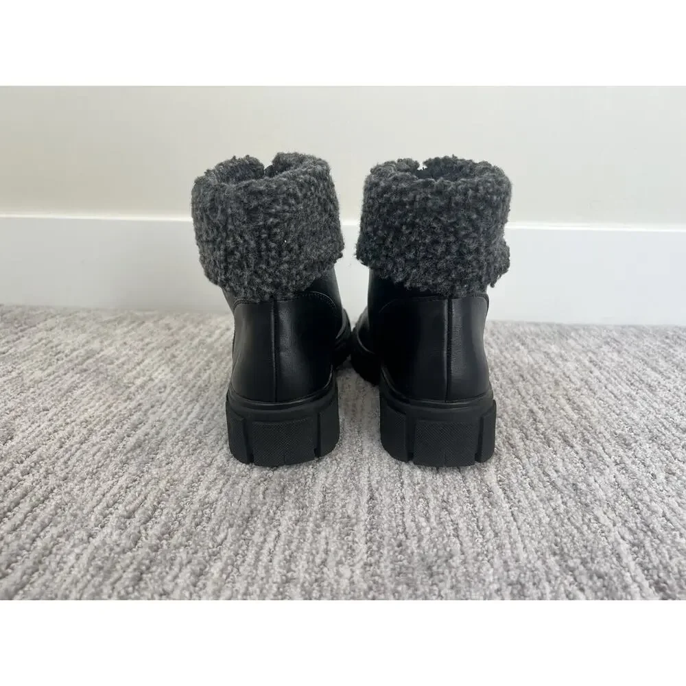 Blondo Plaka Waterproof Boot Size 6 Black Leather Lug Sole Fleece, NWOT - Picture 4 of 7